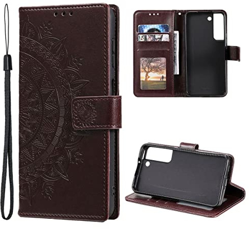 CoverKingz Schutzhülle kompatibel mit Samsung Galaxy S22+ (Plus) - Handycover mit Kartenfach Schutztasche Wallet - Flip Case klappbar Motiv Mandala Braun