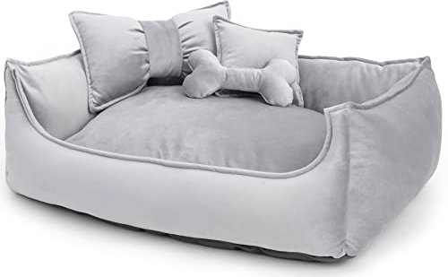 NELKE Hundekorb Mittelgroße Hunde Scandynavian Stil Schlafplätze & Möbel für Hunde Grau Hundebett Kleine Hunde Hundekörbchen mit Hundekissen flauschig waschbar Dog Bed