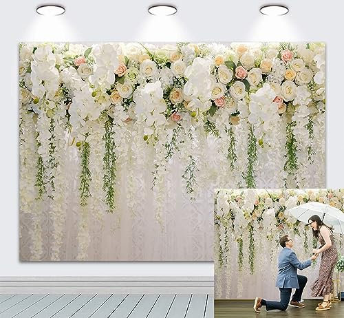 BUTEN Weißer Blumen-Hintergrund, Vorhang für Brautparty, Hochzeit, Rose, Fotografie - Babyparty Dekorationszubehör