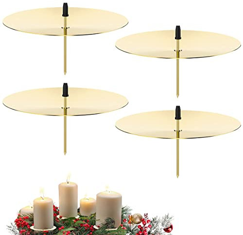 Kerzenhalter Adventskranz, Taozoey 4 Stück 6 cm Adventskerzenhalter, Adventskranz Deko Metall Kerzenleuchter, Kerzenpick mit Dorn in Gold, Kerzenaufsatz, für Advent Weihnachts Tisch Deko(Gold)
