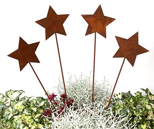 LB H&F Lilienburg 4er Set Gartenstecker rost Sterne Winterdeko Weihnachtsdeko edelrost deko Weihnachten Dekoration Weihnachtsdeko Stern Metall (4ER Set Sterne)