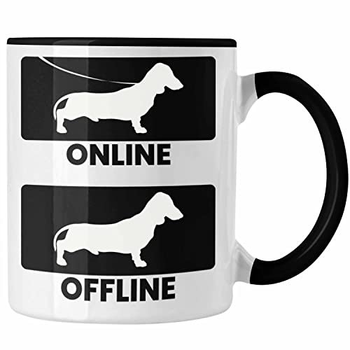 Trendation - Dackel Tasse Geschenke Dachshund Rauhaardackel Lustig Online Offline (Schwarz)