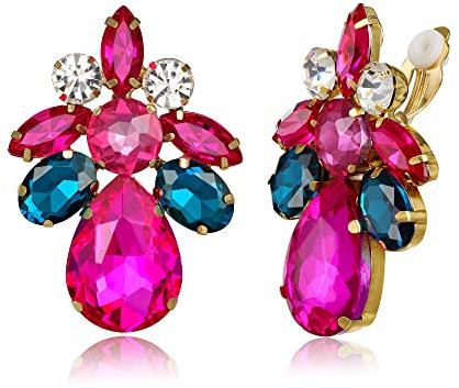 Clearine Ohrclips auf Hochzeit für Damen Braut Teardrop Marquise Schliff Strass Statement Ohrringe für Prom Party Fuchsia-Lila Gold-Ton