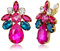 Clearine Clip On Matrimonio Orecchini per Donne Brial Bridesmaid Stunning Goccia Marquise Cut Rhinestone Statement per Prom Party Fucsia Oro-fondo