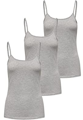 ONLY Damen 3er-Pack Basic Spaghetti-Träger Top Oberteil schmale Träger Shirt, Größe:XL, Farbe:3er Grau
