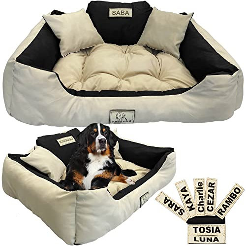EDANTI Hundebett Hundekissen Katzenbett Personalisiert Hundesofa mit Namen L - XL für große mittelgroße & kleine Hunde (75x65, Beige)