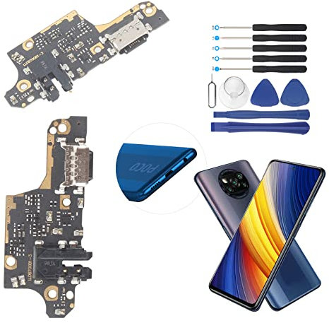 RongZy Conector de Carga Compatible con Xiaomi Poco X3 /X3 Pro/X3 NFC USB Dock Conector de Repeusto con Cable Flex con Herramientas