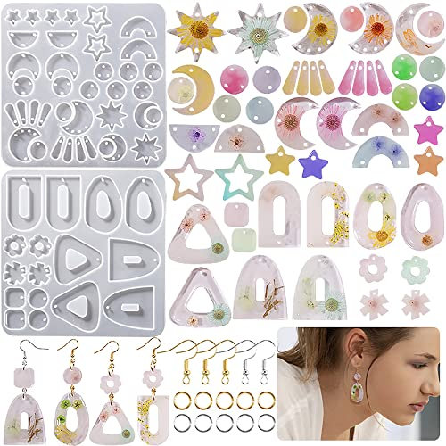 Bekecidi 402 Stampi in Resina Epossidica per Creazione di Gioielli Stampi in Silicone per Orecchini in Resina con Ganci per Orecchini Ciondoli a Forma di Stella per Portachiavi kit Fai Da Te in Resina
