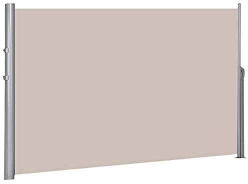 COSTWAY Retractable Side Awning, 300/600 x 160/180cm (LxH) Aluminium Outdoor Privacy Screen with Handle, Wind Protection Waterproof Sun Shade Blind Divider for Garden PatioTerrace (300x180cm, Beige)