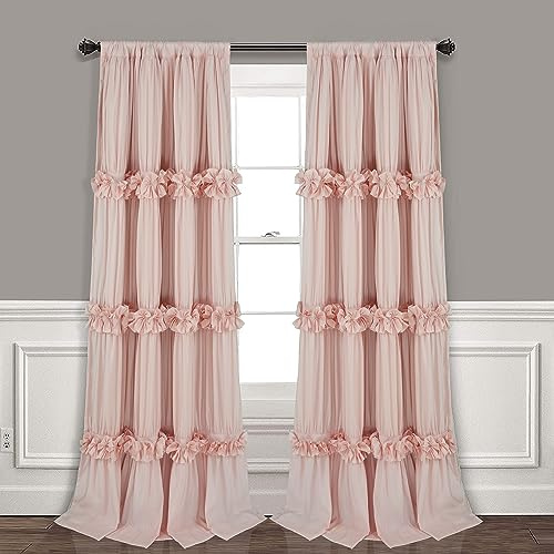 Homechoice Decor Thermal Insulated Blackout Window Curtains, 54 W x 84 L x 2 Panels, Boho Ruched Window Treatments with 3 Rows of Butterfly Flowers, Rustic Rod Pocket Drapes, Peach Pink (LQ-30)