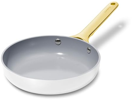 Caraway Mini-Bratpfanne aus Keramik, antihaftbeschichtet, 1,05 l, 20,3 cm, ungiftig, PTFE- und PFOA-frei, ofenfest und kompatibel mit allen Herdarten (Gas, Elektro und Induktion), Weiß