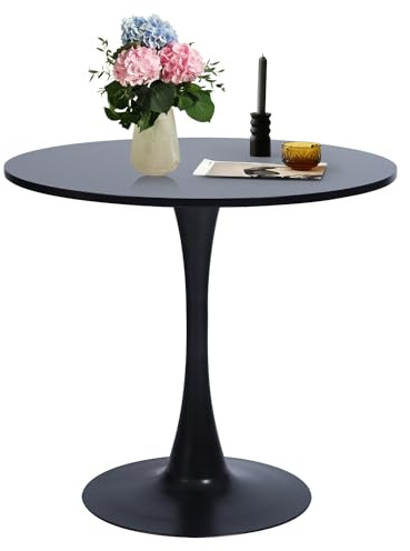 FurnitureR 80.0 cm Runder Esstisch für 2-4 Personen mit Sockel für Home Office Wohnzimmer Küche Freizeit, Schwarz, Tulpen-Stil