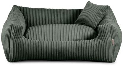Gutekissen® Hundebett aus weichem Material, gefüllt mit Polyurethanschaumstoff, Geripptes Material, schmutzabweisend, Farb- und Größenwahl, inklusive kleines Kissen. (M - 80x65, Grün)