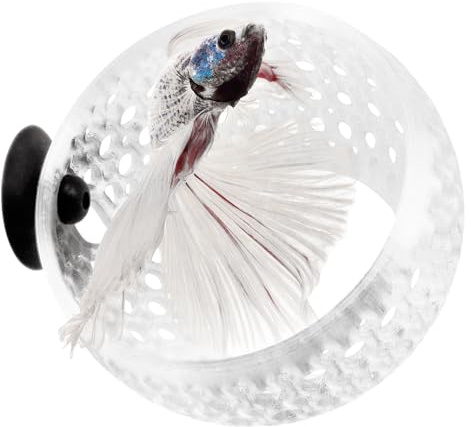 byMazy Betta Cave Lounge | Fish Tank Hideout & Hammock Ornament, Swim-Through for Betta, Small Fish, Shrimp – Aquarium Decoration with Plant Holder (Clear White, Medium)