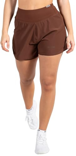 SMILODOX Damen Shorts Advance Pro 2in1 - Kurze Hose im Shapes Fit mit hohem Bund, Größe:XS, Color:Braun