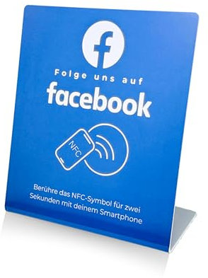 Folge uns auf Facebook NFC Aufsteller | Mehr Follower gewinnen | vorprogrammiert auf Ihren Facebook Account (blau)