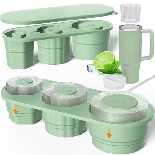 Sadodo Grande stampo pieghevole per cubetti di ghiaccio Stanley Cup 40 oz, 30 oz Tumbler, stampo in silicone con coperchio per la produzione di 3 misure cilindro cavo per Stanley Tumbler Cup, regali