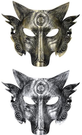 JewelryWe 2 Stück Wolf Maskerade Maske: Gruselige Wolfsmaske Werwolf Tier Maske Paar Horror Maske Kostüm Gesichtsmaske für Herren Damen Halloween Cosplay Karneval Party
