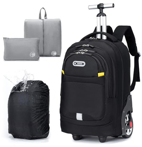 BAGZY 45x36x20 easyJet Reiserucksack Handgepäck, Laptop Rucksack 15,6 Zoll Handgepäck mit 2 Rädern, Trolley Carry-On Rucksack Business Rolling Aktenkoffer mit Sicherheitsschloss (Schwarz)