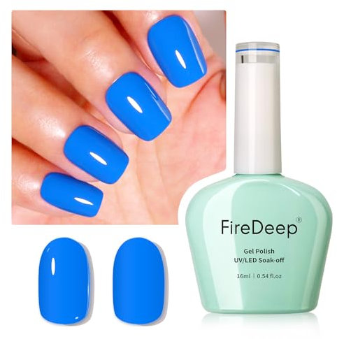 Firedeep Blue Gel Nail Polish, 16ML Large Bottle Electric Blue Color UV/LED Soak Off Gel Polish for Autumn and Winter 1Pcs