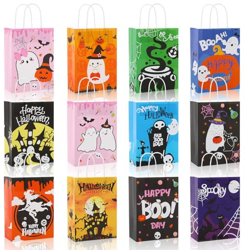 UPINS Halloween Papiertüten - 12 Stück Geschenktüten, Süßigkeiten Tüten, Partytüten Mit Henkel - Candy Bag