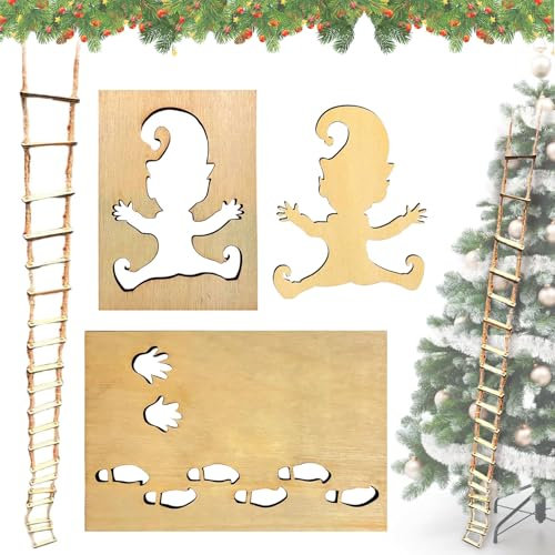 Wichtelschablone Fußabdrücke, Wichtel Strickleiter, Fußabdrücke Schablone Fenster, Wichtel Fußabdrücke Schablonen, Holz Wichtel Schablon Wichtelschablone, für Festliche (B)