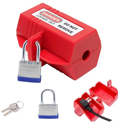 Waschmaschinen Schloss Steckerschloss, Steckschloss mit Schloss und Schlüssel, Box Abschließbar für Steckdose, Für Waschmaschinen und Netzkabel, Netzstecker(Rot)