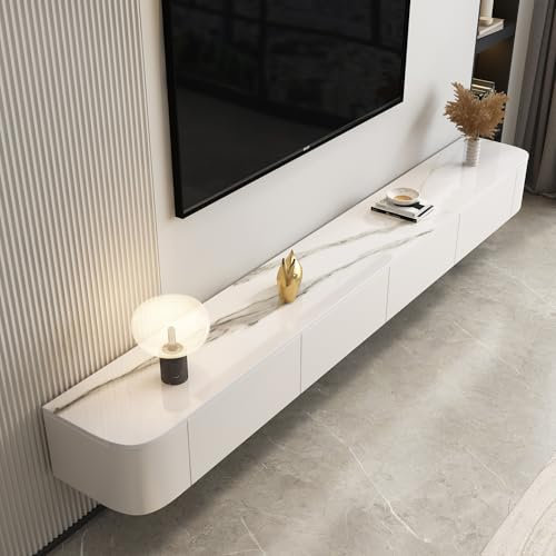 Btsunotr Floating TV Stand Suspended TV cabinet Wooden under TV storage cabinet odern Entertainment Unit with 3/4 Storages console entertainment shelf (Textured white, 240cm)