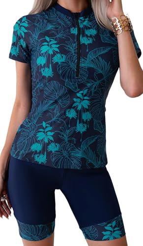 Women’s Short Sleeve Rash Guard with Boyshorts Quick Dry Surfing Shirt Swimsuit UPF 50+ Sun Protection Surfing Suit for Summer Beach Black XXL