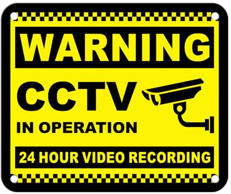 Goodvia CCTV In Operation Sign Outdoor Self-adhesive Aluminum 4.7x3.9 Inches Metal Reflective CCTV Signs Yellow x1pcs