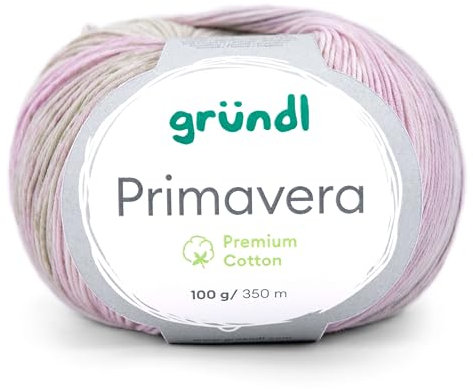 Gründl Primavera Baumwolle Sommergarn, 100g, 350m, Nadelstärke 2,5-3,5mm, Farbverlauf (08 flieder-flaschengrün-hellgrau)