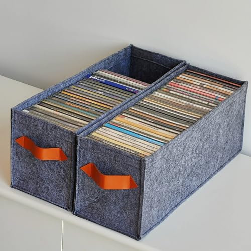 Allenkwok CD-Aufbewahrungsbox, Filz, CD-Etui, Organizer mit Griffen, zum Aufbewahren von CDs mit dem Etikett, 2 Stück, 38,1 x 14 x 15,2 cm, hält bis zu 35 CDs, für Schreibtisch und Regal