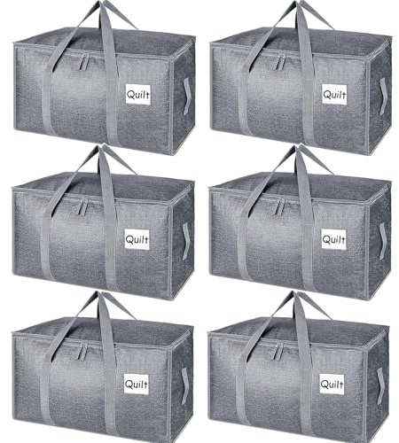 SUNNOW 6 Pack 90L Large Moving Bags, Waterproof Clothes Storage Bags Moving Totes Grey