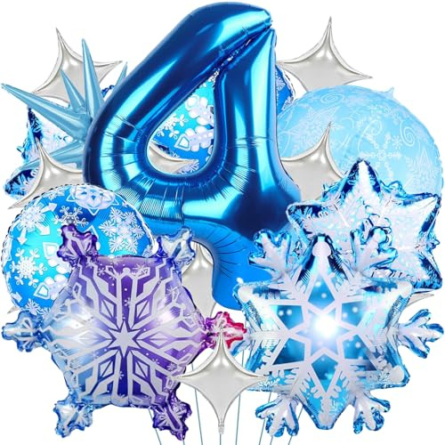 Schneeflocken Deko Luftballon,Geburtstag Zahlen Luftballon 4 Jahre,Schneeflocken Folienballons,Schneeflocken Ballons,Geburtstag Luftballons Mädchen,Schneeflocken Helium Ballons