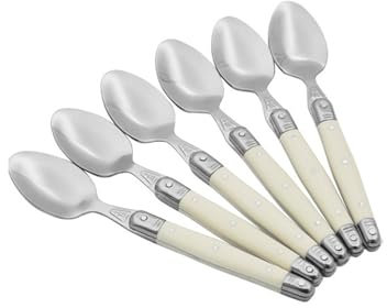 Cutlery Set 4/6/24pcs Ivory White Silverware Stainless Steel Steak Knives Table Forks Dinner Spoons Dessert Teaspoon for Birthday Parties Camping(6pcs Teaspoon)