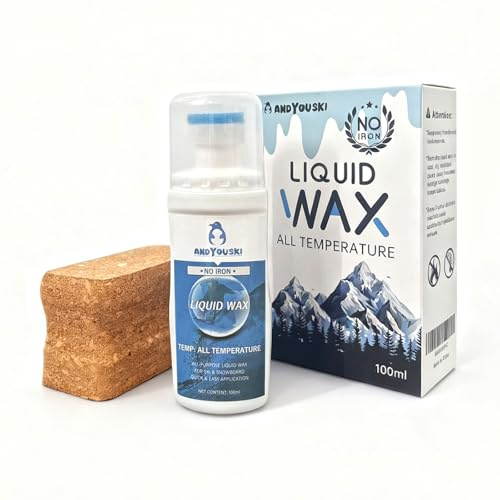 ANDYOUSKI 100ml Universal Liquid Ski & Snowboard Wax - All-Temperature, No-Iron Application, Includes Cork Applicator, Fluorine-Free Formula