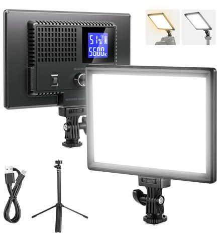 NEEWER Basics 9 LED Panel de Luz con Trípode de Escritorio, Edge Lit | NL-120B, 3200K-5600K Regulable, Cámara Soft Key Lighting, CRI95+ 800Lux, 4000mAh Batería, Foto Grabación de Video Streaming