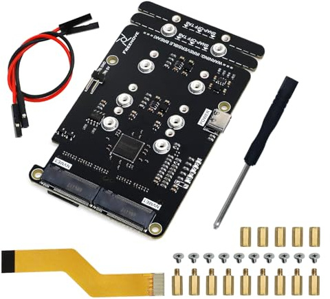 Freenove Quad M.2 NVMe SSD Hat for Raspberry Pi 5, M.2 Adapter AI Hat 4 Slots NAS Raid Kit, Solid State Drive Size 2230 2242 2260 2280, PCIe 2.0 Max Speed 500 MB/s, Detailed Tutorial