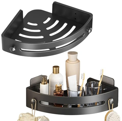Qkbuza Étagère d'angle de douche – Étagère de rangement d'angle réglable sans perçage résistante à l'eau pour baignoire, shampoing, salle de bain, dortoir et cuisine