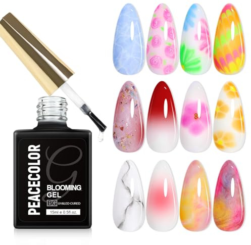 PEACECOLOR 15ml Blooming Gel UV Nagellack zum Verteilen, Transparenter Marmor-Nagel Blumen Aquarell Floral Print Nageldesign Maniküre für DIY-Nagelkunst und Anfänger