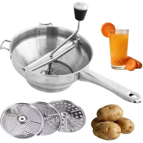 Xtrillogen Prensa de patatas de acero inoxidable con 3 coladores, manual de acero inoxidable, clásico para patatas, puré de patatas, mermelada, salsa de tomate, comida para bebés