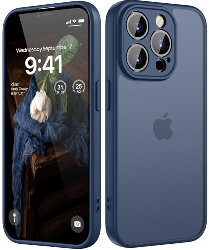 HGH für iPhone 13 Pro Max Hülle, Dunkelblau | Vollständiger Kameraschutz Stoßfest Kratzfest Anti-Fingerabdruck Transluzente Rückseite Matt Handyhülle für iPhone 13 Pro Max