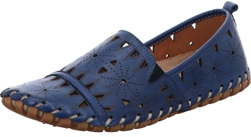 Gemini Damen Slipper Leder Mokassin mit Lochmuster und losen Einlagen 031225-02, Größe:39 EU, Farbe:Blau