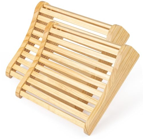 PetHot 2er-Pack Sauna-Kopfstütze aus Holz, ergonomisch, mit gebogener Rückenlehne und Nackenstütze für Sauna und Infrarotkabine, aus Holz gefertigt, wellenförmiges Sauna-Zubehör, Sauna-Nackenkissen