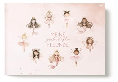 heeaven Freundebuch Fee Ballerina Meerjungfrau DIN A5 | Freundealbum rosa - Meine zauberhaften Freunde | Geschenk Einschulung Schule Kindergarten