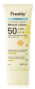 Freshly Natürlicher Lichtschutz für Kinder, LSF 50+, Mineral-Sonnencreme für Babys und Kinder, Gesicht und Körper, 100 ml, mit Mineralfiltern und Aloe Vera