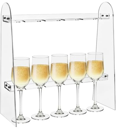 UNICRAFTALE 2-Tier Clear Acrylic Champagne Glasses Holder 10-Slot Wine Glass Displays Stand 40.8x16x40.8cm Flute Glasses Holder Stand Tabletop Hanging Display Rack for Drinks Wine Glass Display Rack