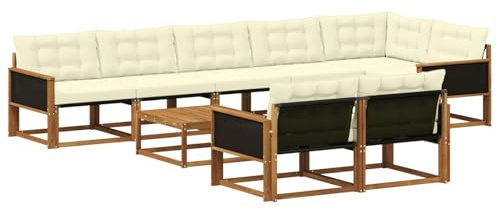 vidaXL Outdoor-Sofagarnitur mit Kissen 9 pcs Natur und Creme, Garten Ecksofa, modernes Outdoor-Lounge, Robustes Sitzset, Möbel für Terrasse, Komfort und Stil
