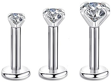 Candyfancy 2-4MM Rond Zirconium Pierre Strass 1.2MM CZ 16G/6MM Piercing Nez Labret Tragus Acier Chirurgical Stud Oreilles Cartilage Helix Levre Lip Boucle d Oreille Helic pour Cadeau de Noel