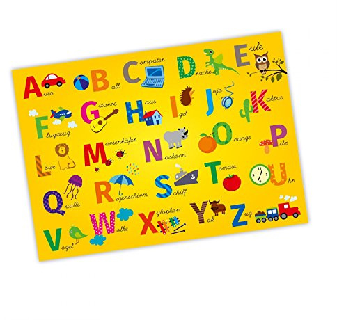 nikima - Kinder Lernposter ABC Alphabet Plakat für Kindergarten Schule Schulanfang Schuleintritt Einschulung Kinderzimmer Deko Wandbild - Größe DIN A1-841 x 594 mm
